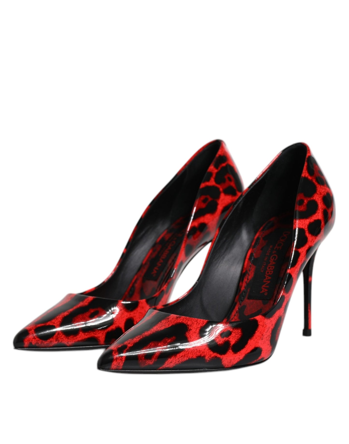 Dolce &amp; Gabbana Red Leopard Leather Stiletto High Heels Pumps -kengät