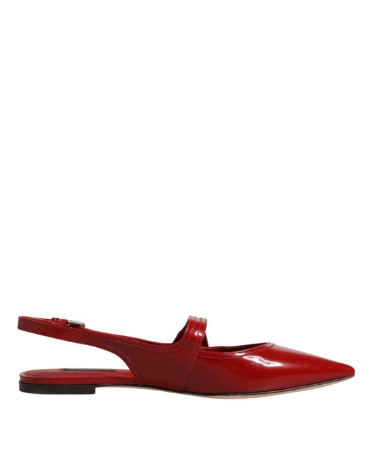 Dolce &amp; Gabbana Red Leather Slingback Flats Sandaalit Kengät