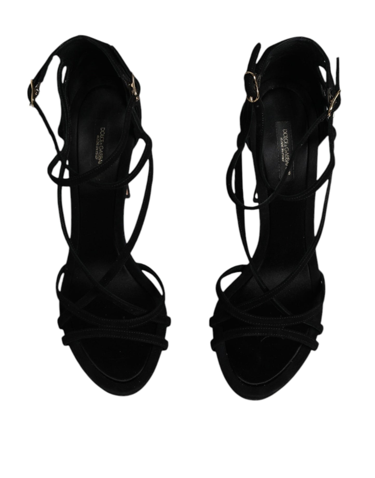 Dolce &amp; Gabbana Black Suede Ankle Strap Heels Sandals Shoes