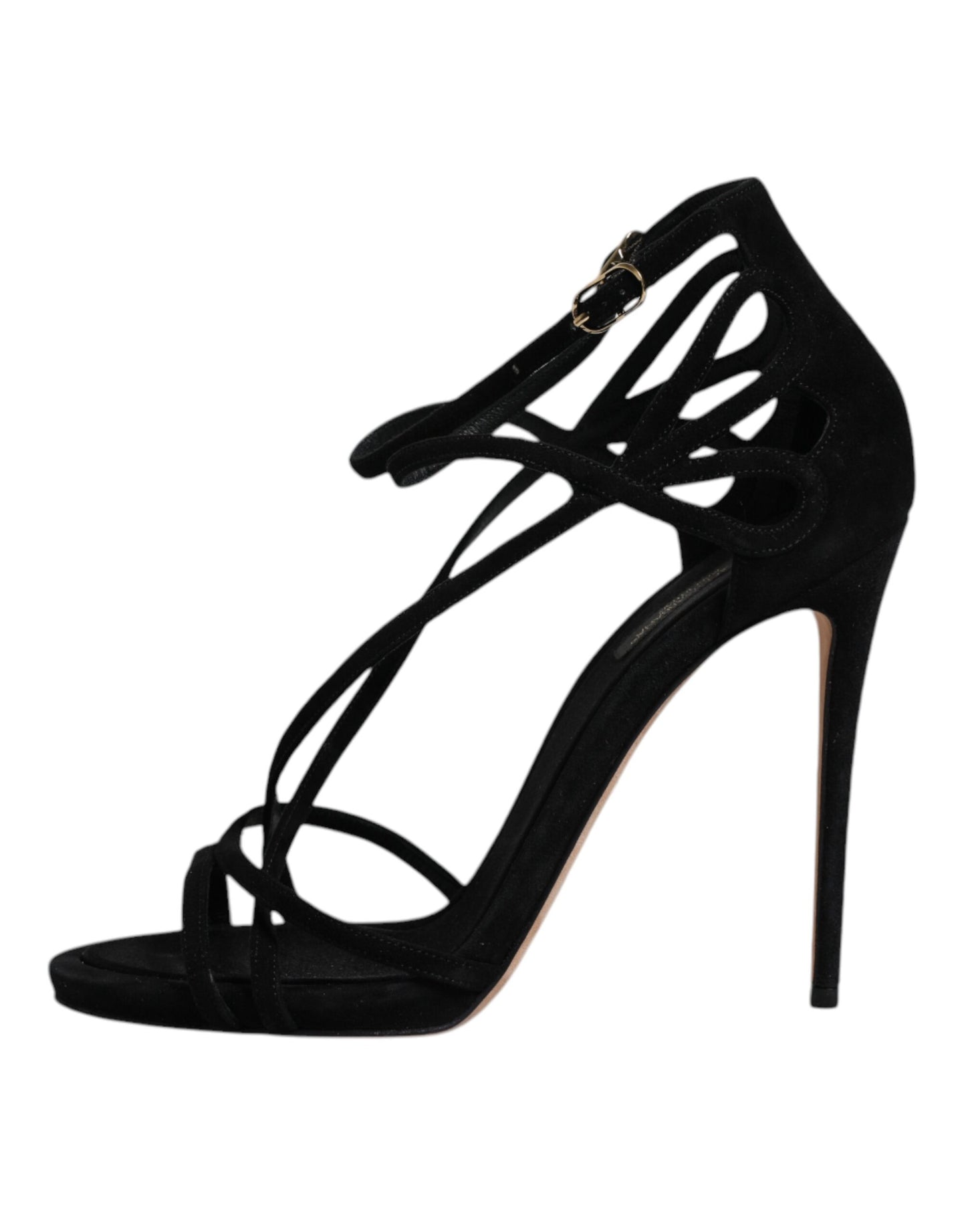 Dolce &amp; Gabbana Black Suede Ankle Strap Heels Sandals Shoes