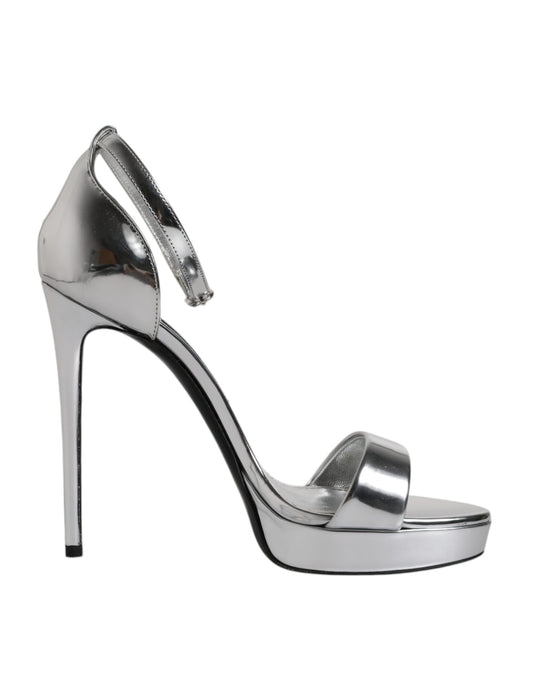 Dolce &amp; Gabbana Silver KEIRA Heels Ankle Strap Sandals Shoes