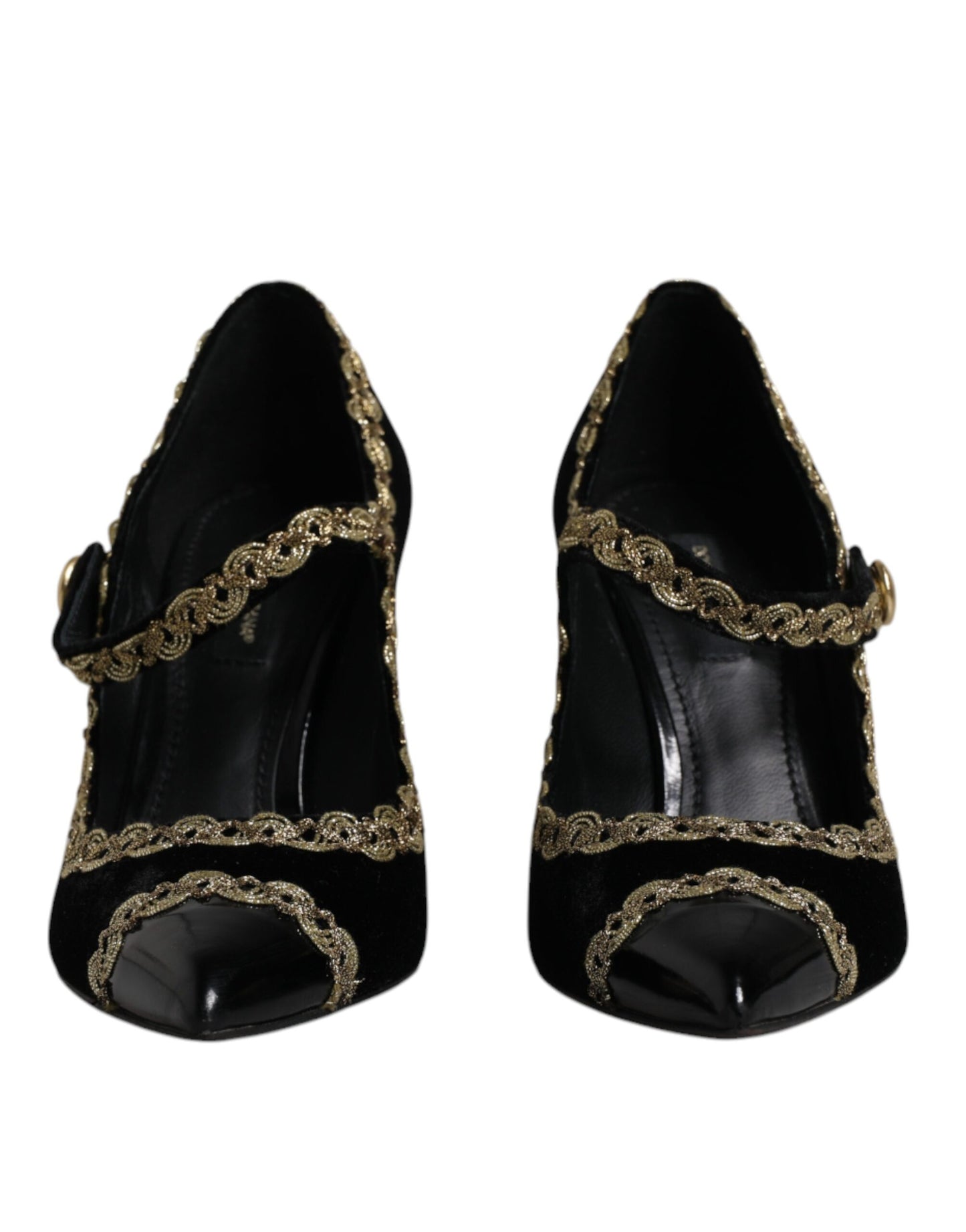 Dolce &amp; Gabbana Black Velvet Gold Mary Janes Pumps -kengät