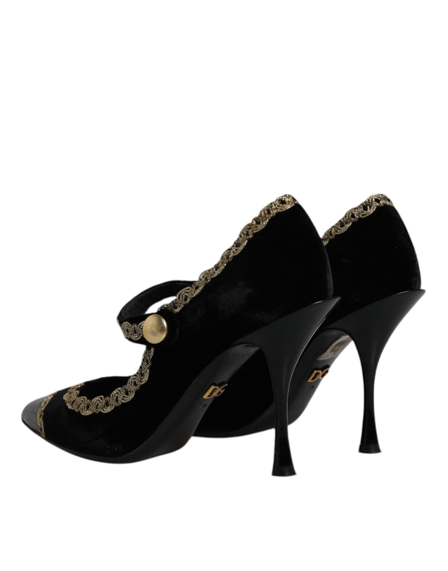 Dolce &amp; Gabbana Black Velvet Gold Mary Janes Pumps -kengät