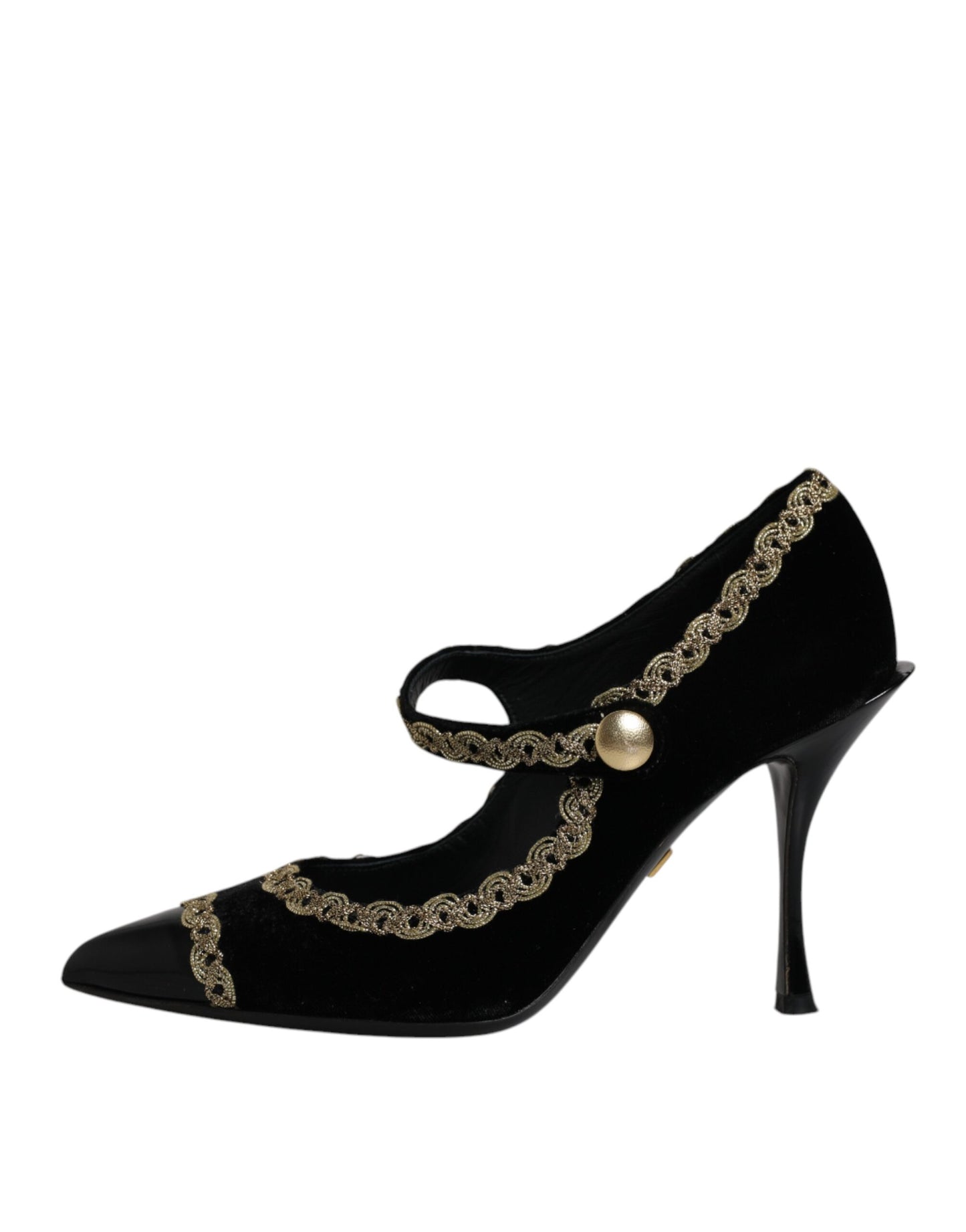 Dolce &amp; Gabbana Black Velvet Gold Mary Janes Pumps -kengät