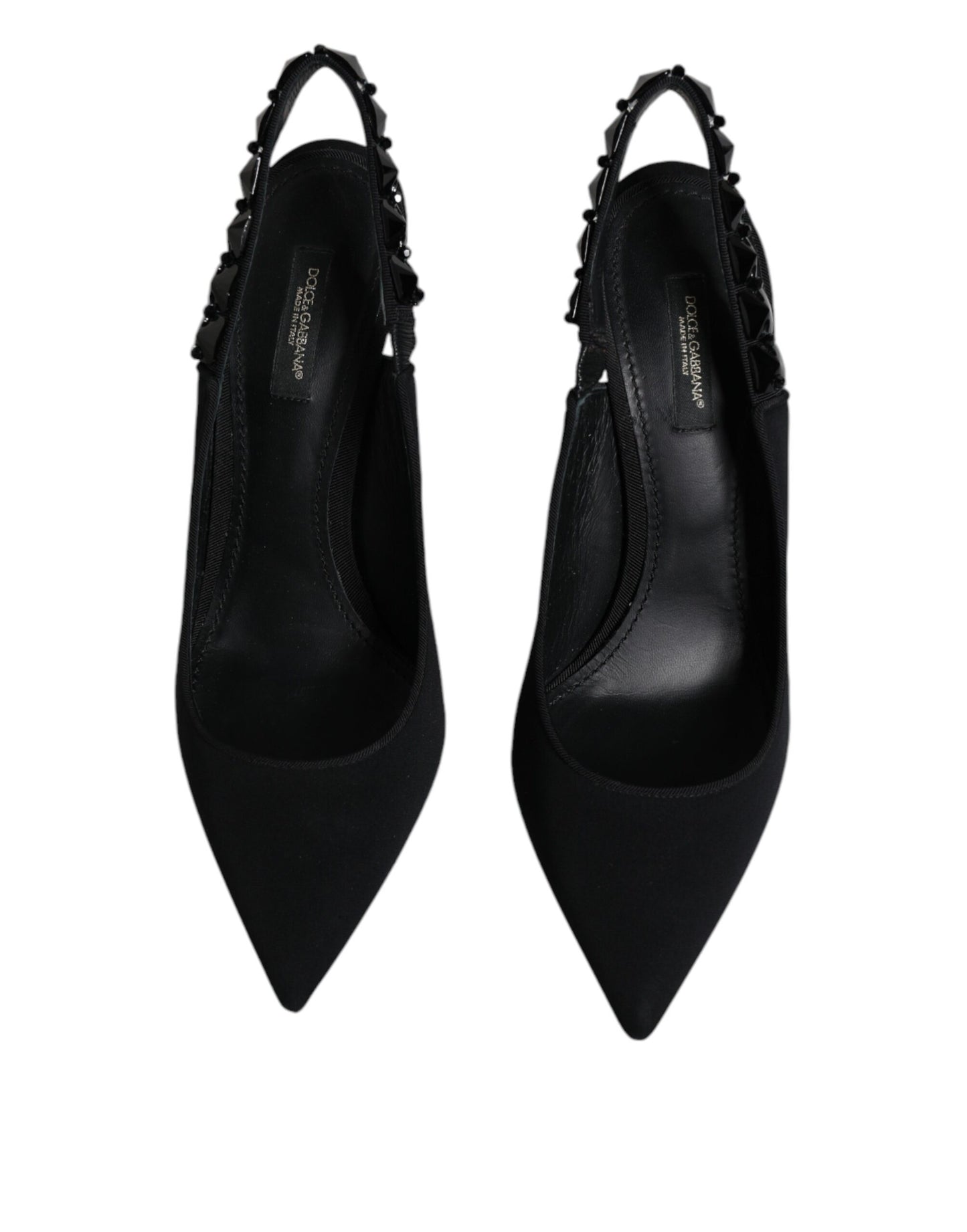 Dolce &amp; Gabbana Black Embellished Charmeuse Slingback Shoes