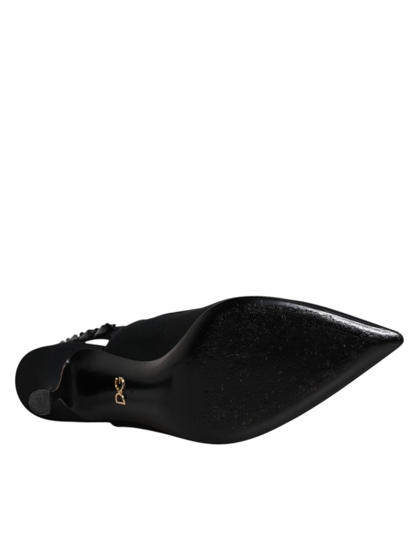 Dolce &amp; Gabbana Black Embellished Charmeuse Slingback Shoes