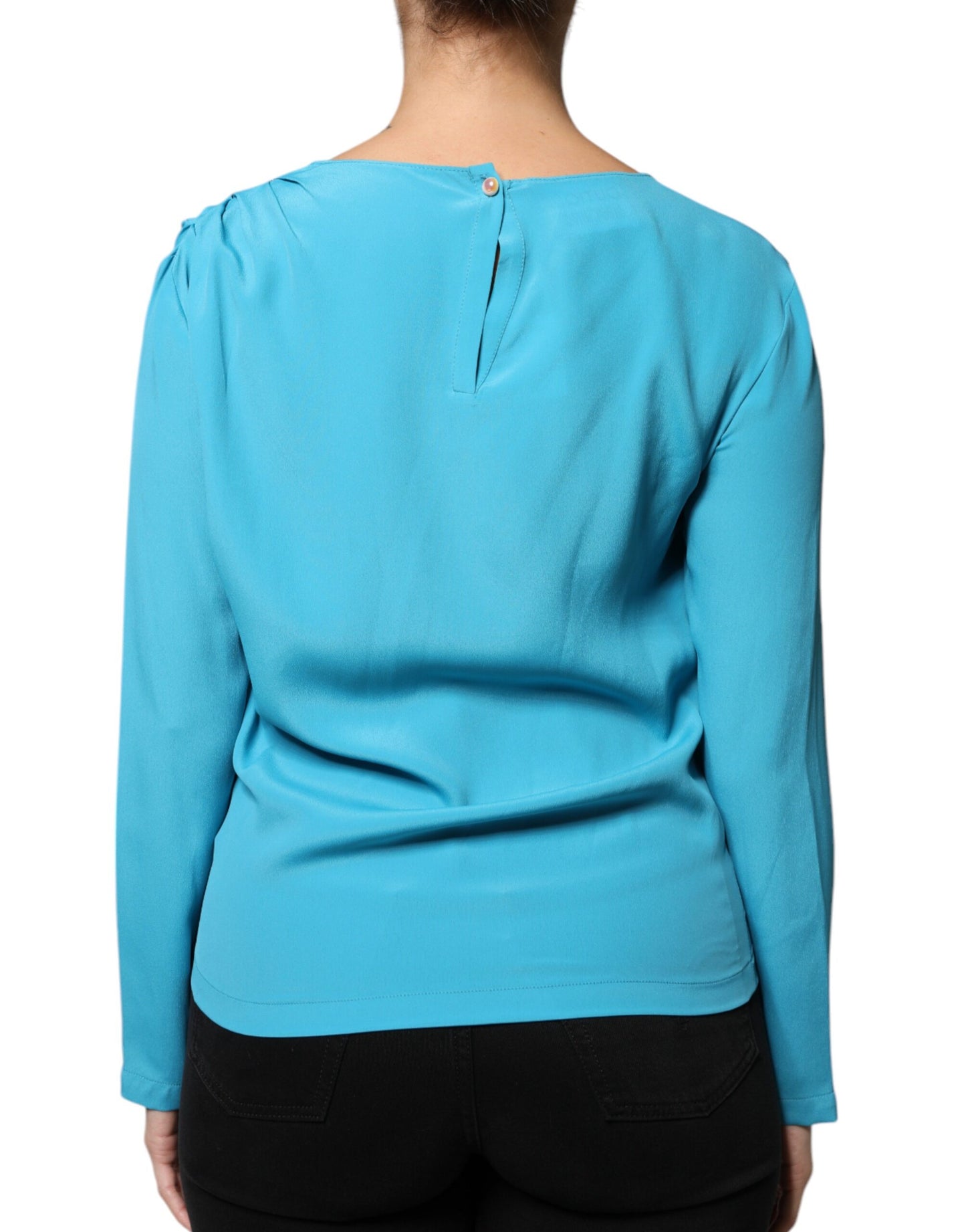 Boutique Moschino Blue Round Neckline Long Sleeves Blouse Top