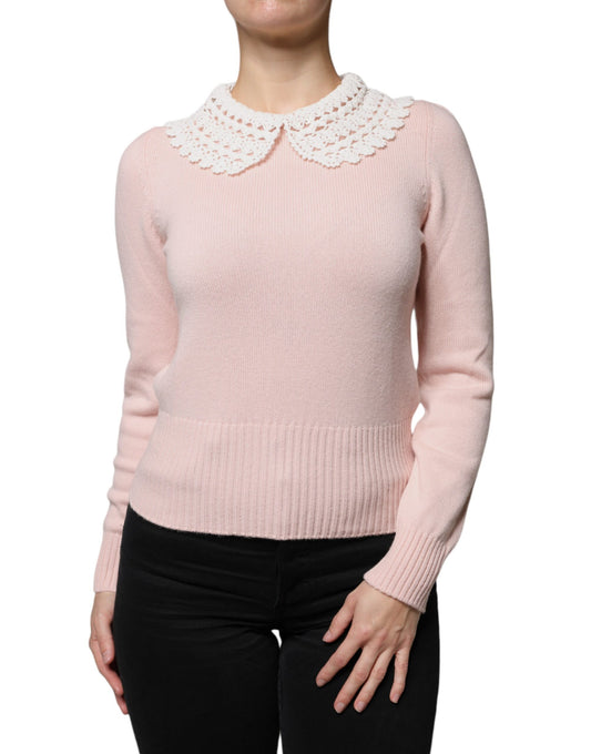 Dolce &amp; Gabbana Pink Cashmere Collar Neulottu pitkähihainen toppi