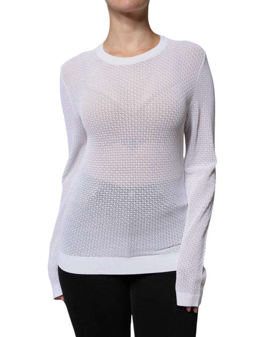 Dolce &amp; Gabbana White Mesh See Through Long Sleeves Top