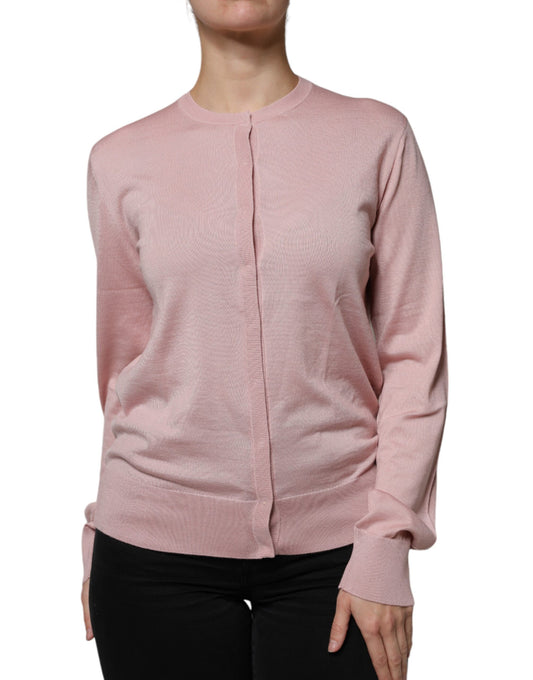 Dolce &amp; Gabbana Pink Wool Knit Button Down Cardigan Sweater