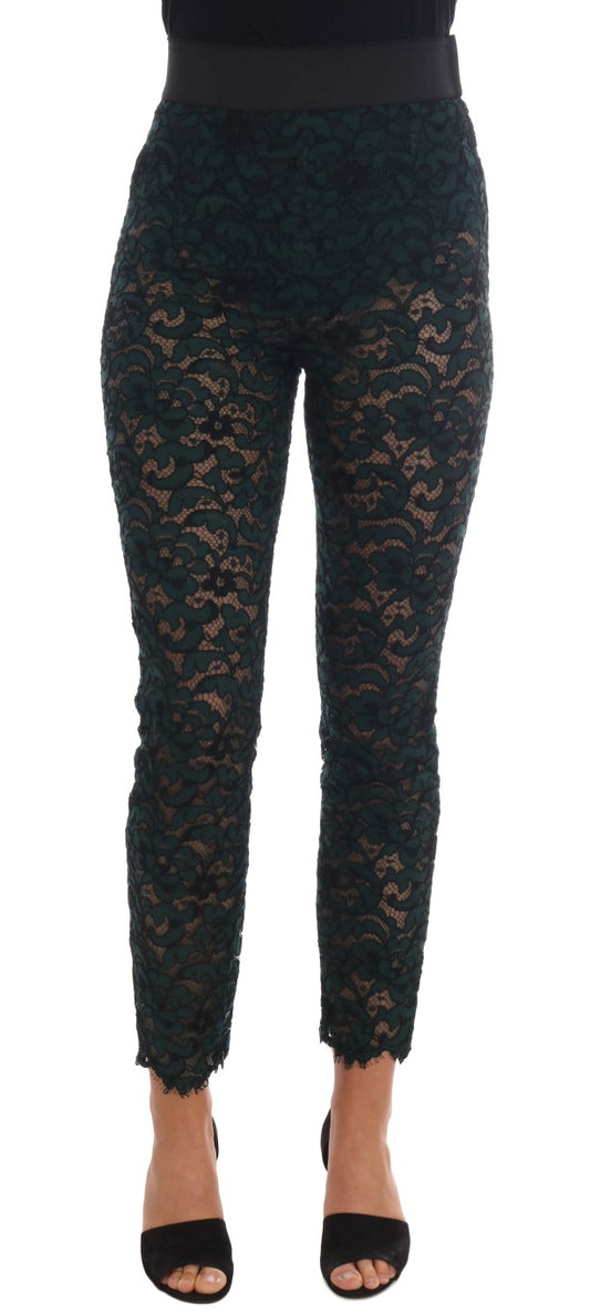 Dolce &amp; Gabbana High Waist Slim Pants with Floral Lace