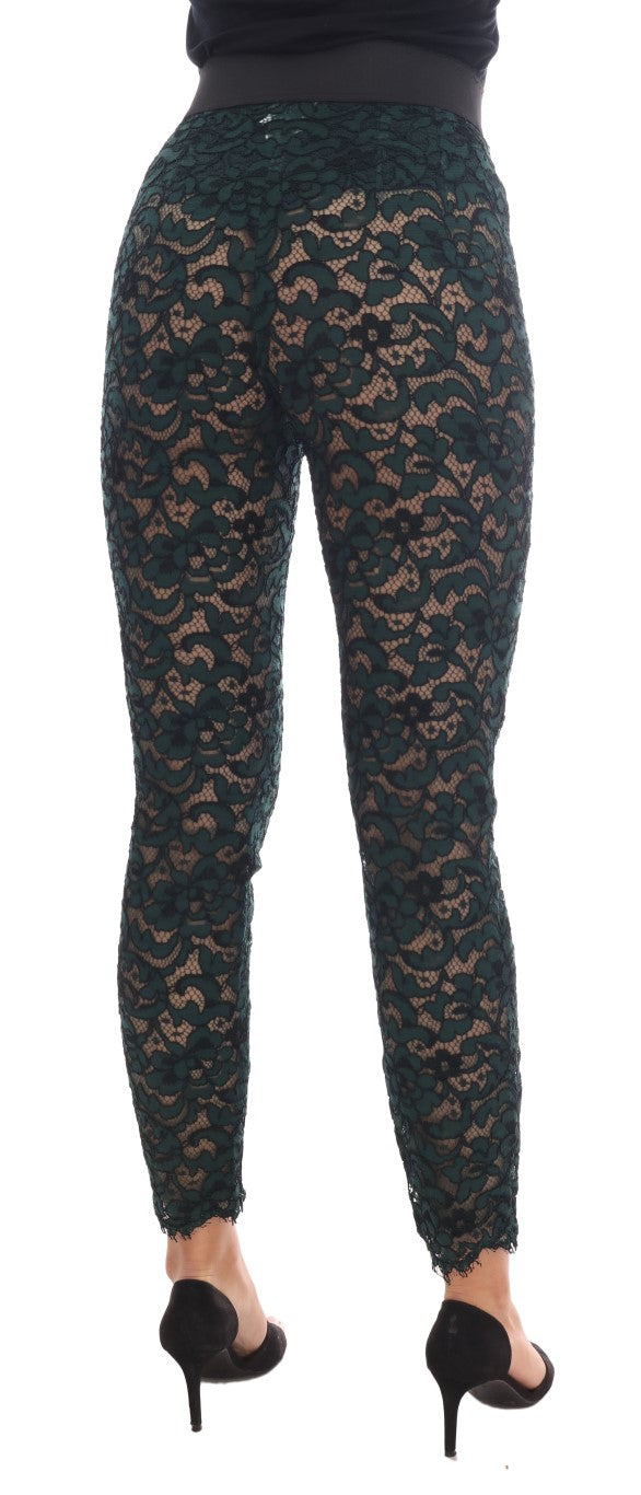 Dolce &amp; Gabbana High Waist Slim Pants with Floral Lace