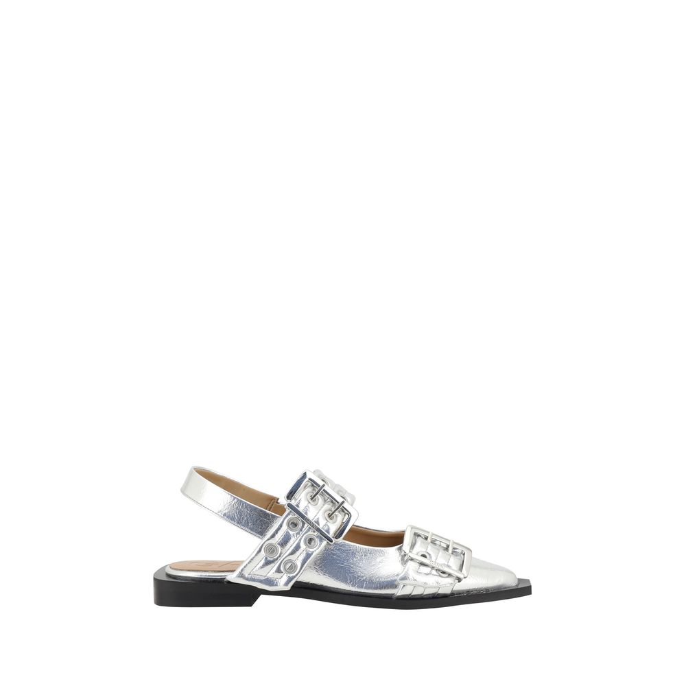 Ganni Metallic Buckle Ballerinas