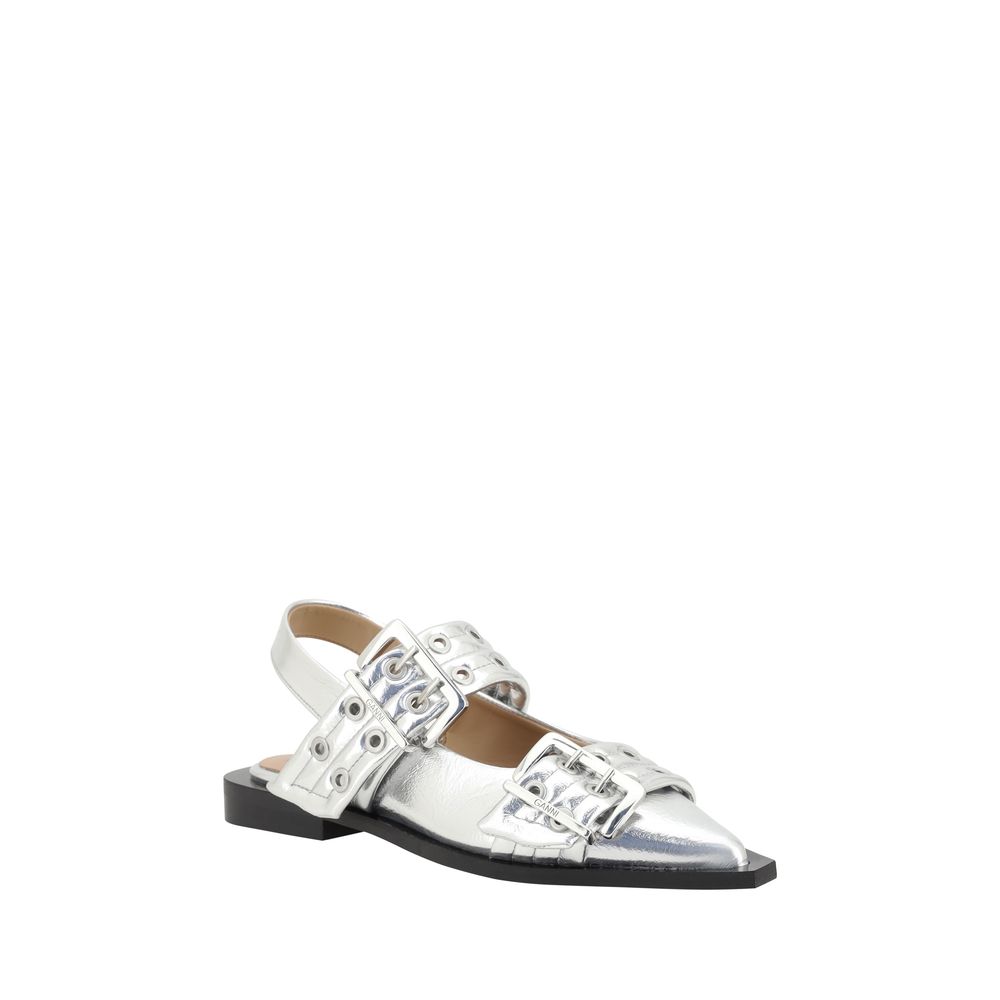 Ganni Metallic Buckle Ballerinas