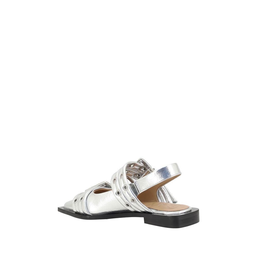 Ganni Metallic Buckle Ballerinas