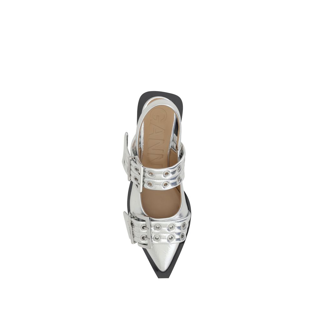 Ganni Metallic Buckle Ballerinas