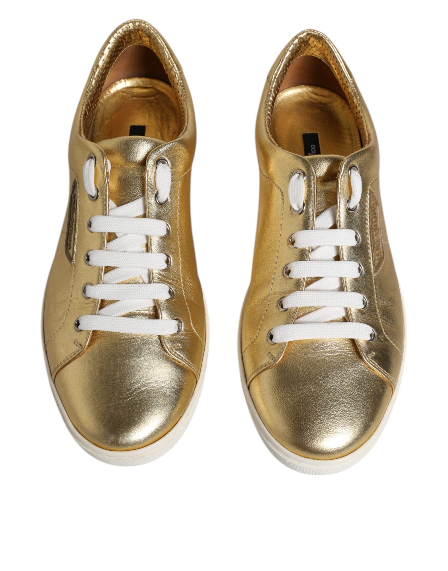 Dolce & Gabbana Gold Leder Logo London Männer Turnschuhe Schuhe