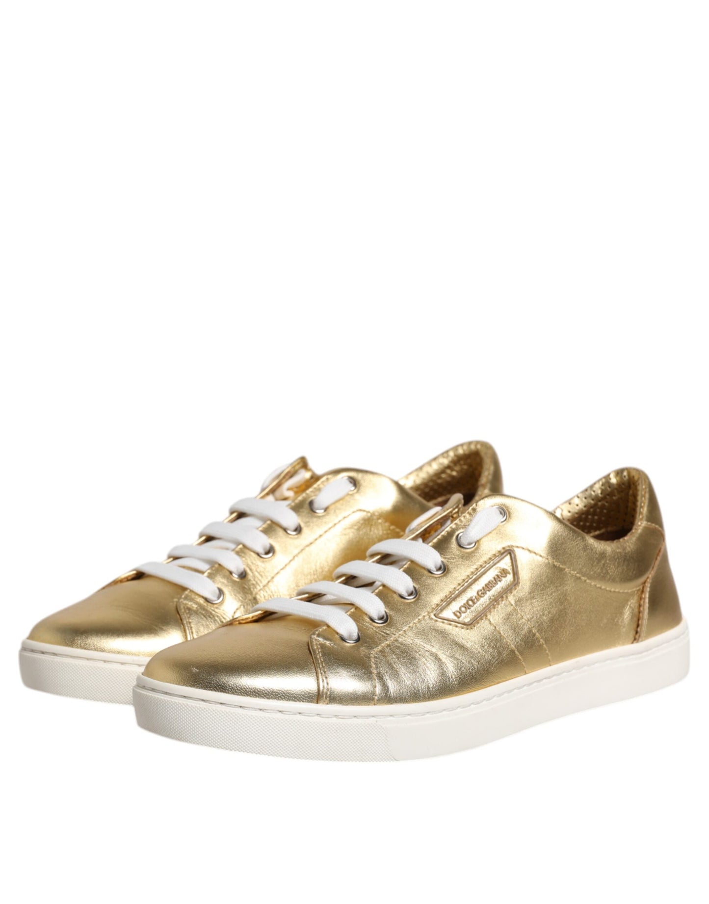 Dolce & Gabbana Gold Leder Logo London Männer Turnschuhe Schuhe