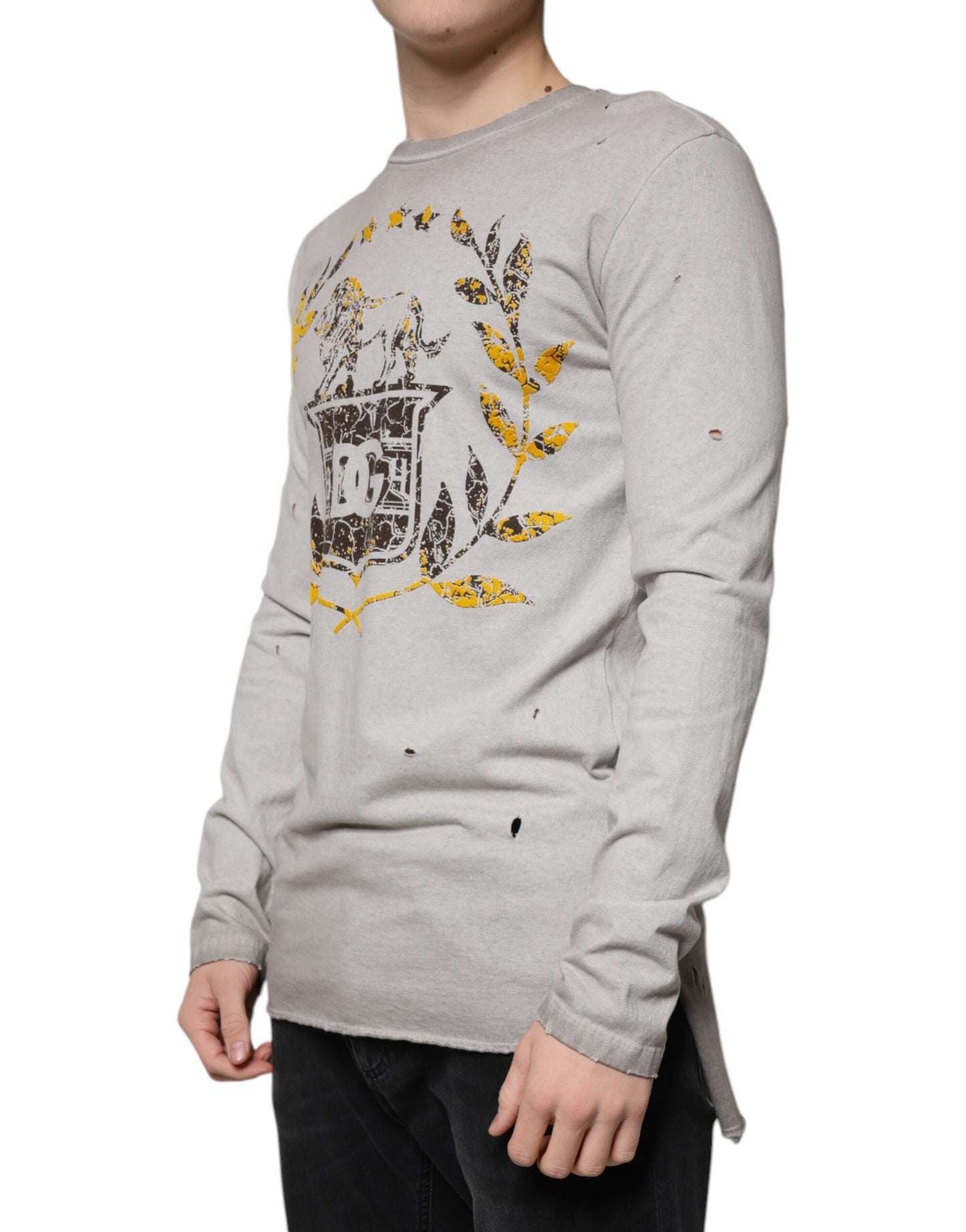 Dolce & Gabbana Grauer bedruckter Pullover aus Baumwolle mit Rundhalsausschnitt