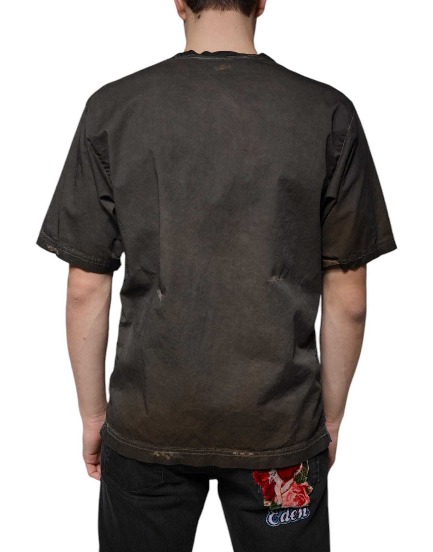 Dolce & Gabbana Braunes T-Shirt mit Rundhalsausschnitt aus Baumwolle mit Grafikdruck