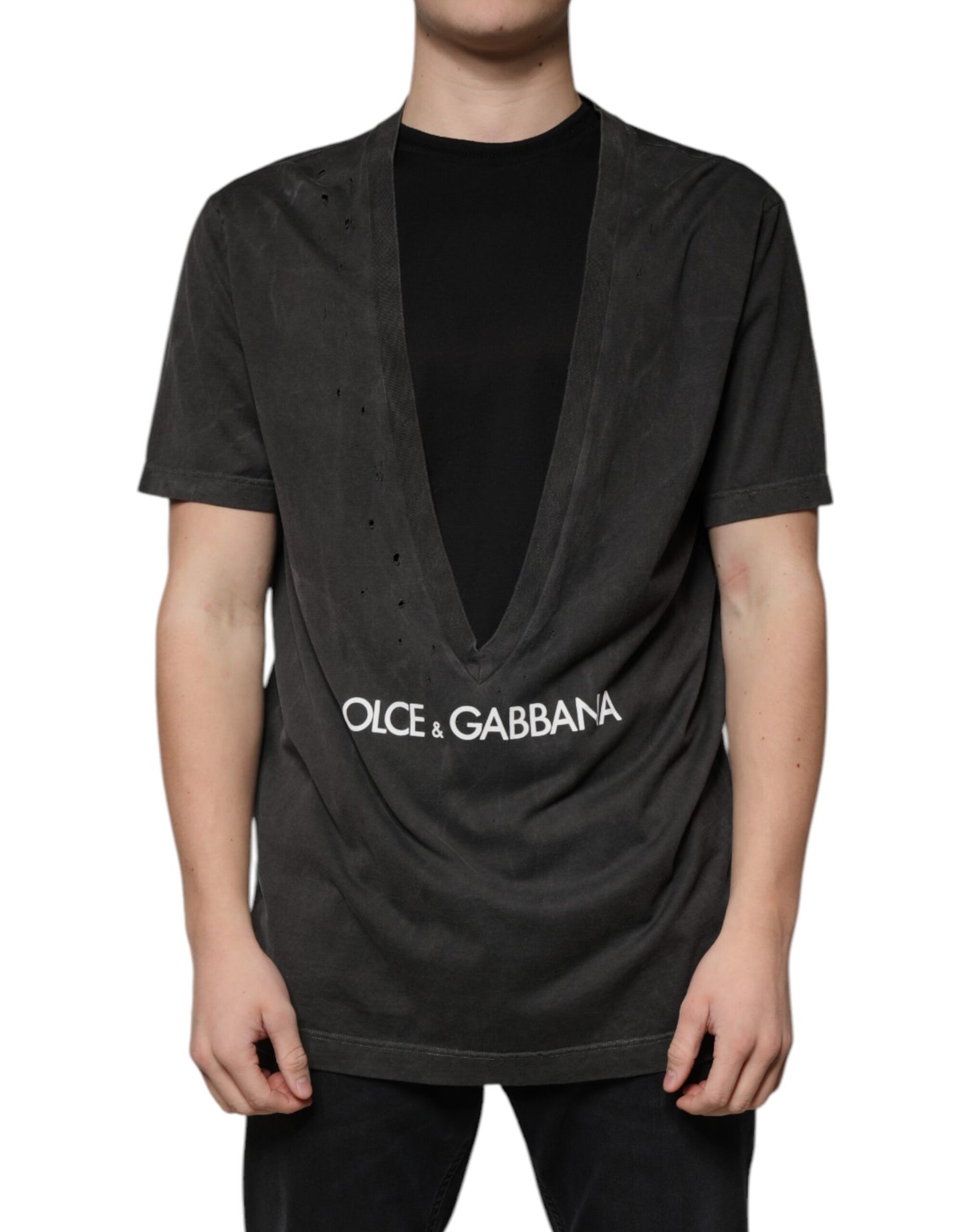 Dolce & Gabbana Schwarzes Baumwoll-T-Shirt mit Rundhalsausschnitt und kurzen Ärmeln