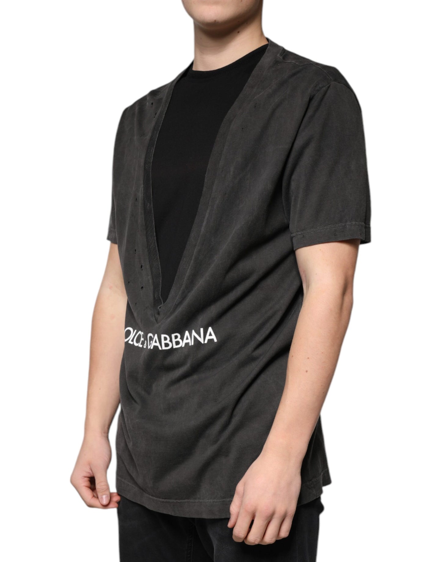 Dolce & Gabbana Schwarzes Baumwoll-T-Shirt mit Rundhalsausschnitt und kurzen Ärmeln