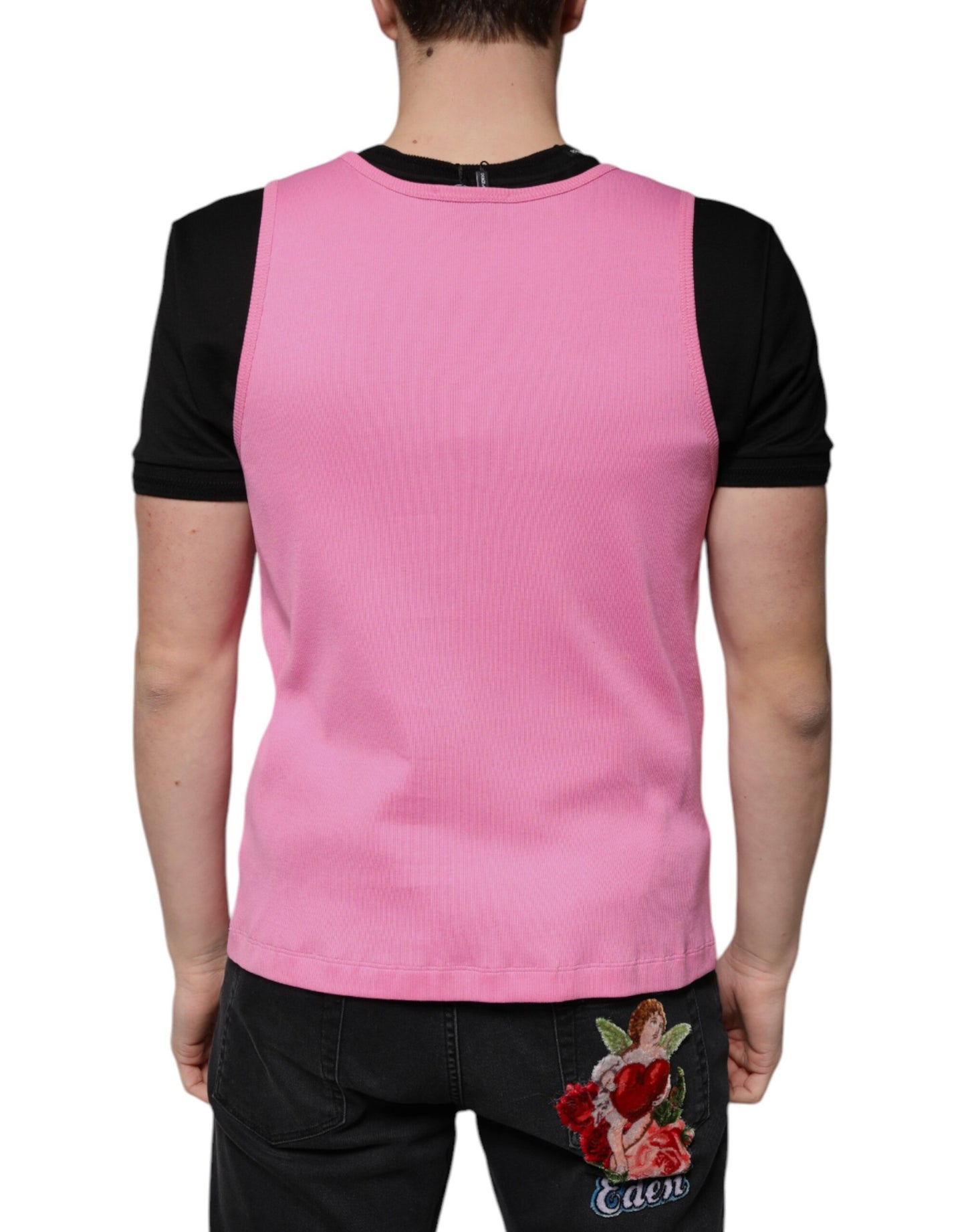 Dolce & Gabbana Pinkes Baumwoll-T-Shirt mit Rundhalsausschnitt ohne Ärmel