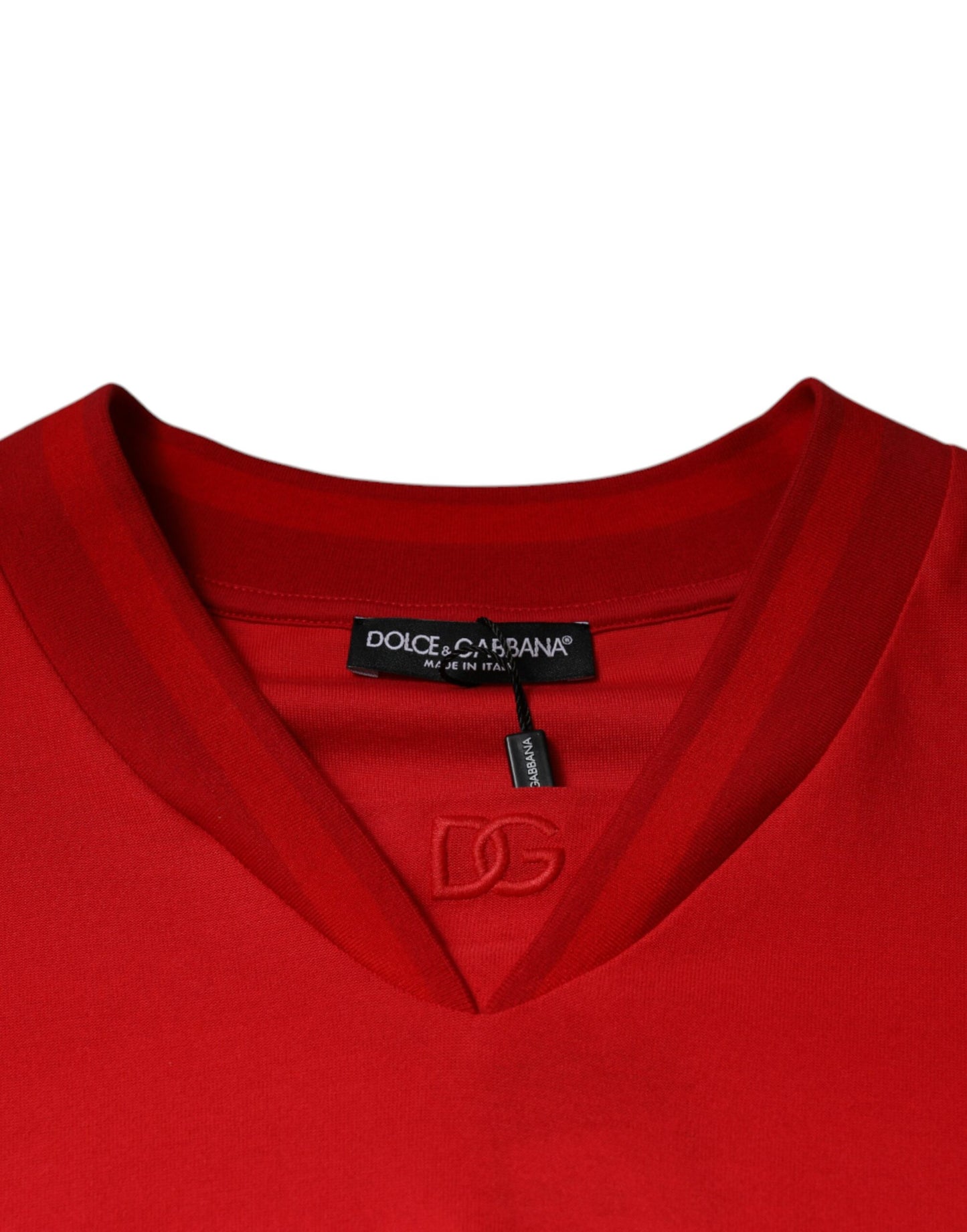 Dolce & Gabbana Rotes Baumwoll-T-Shirt mit V-Ausschnitt und kurzen Ärmeln