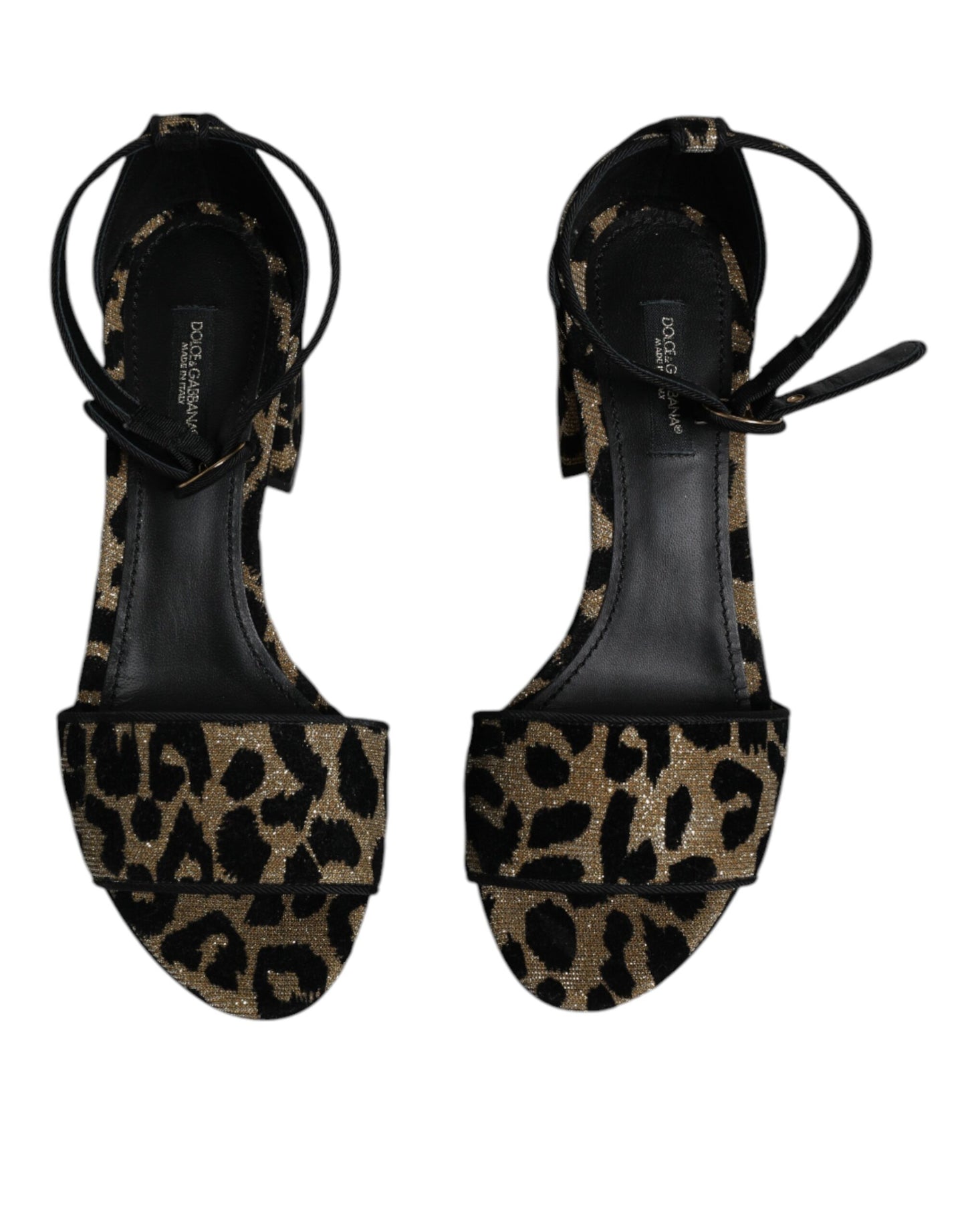 Dolce & Gabbana Gold Leopard Lurex Knöchel Strap Heels Sandalen Schuhe