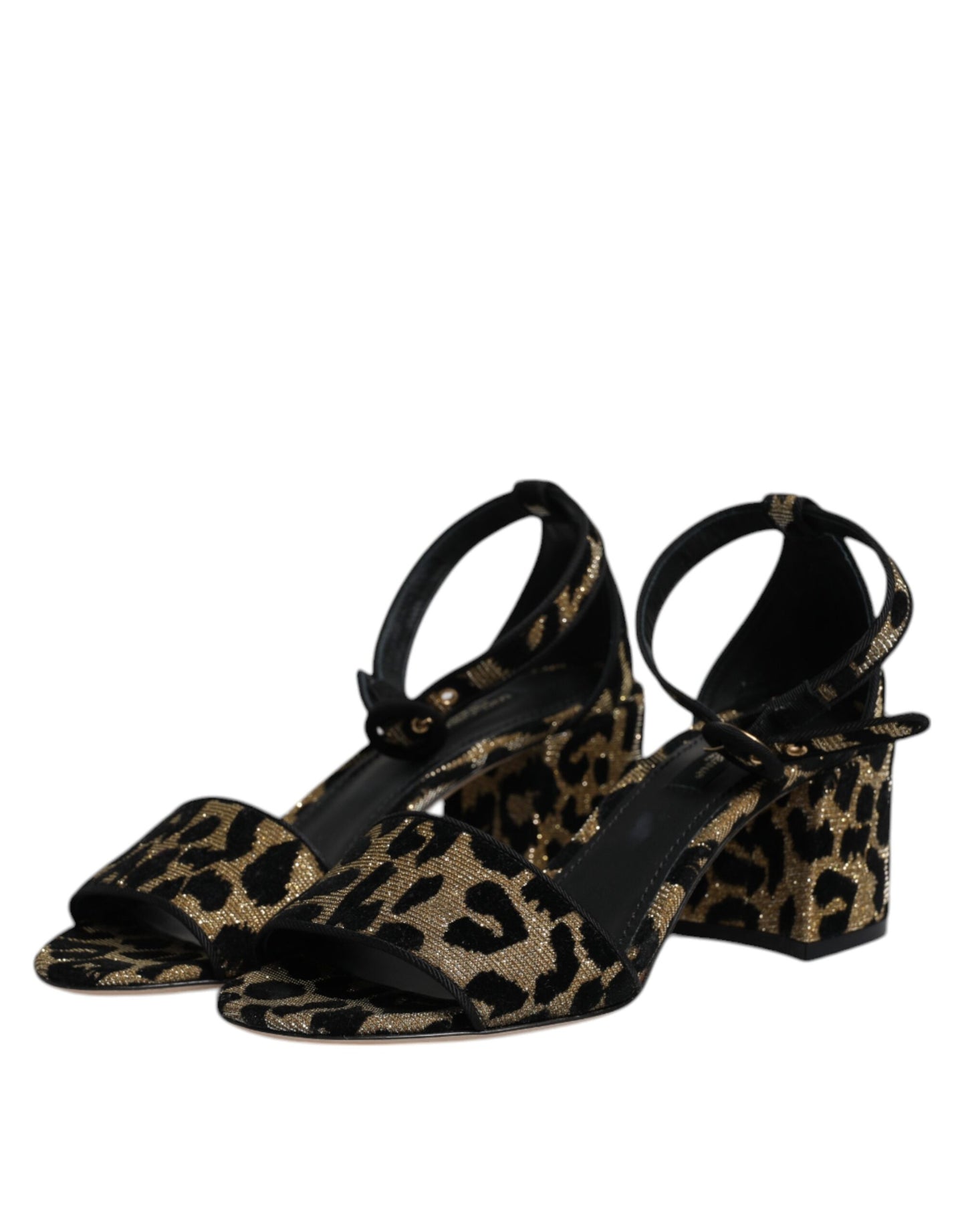 Dolce & Gabbana Gold Leopard Lurex Knöchel Strap Heels Sandalen Schuhe