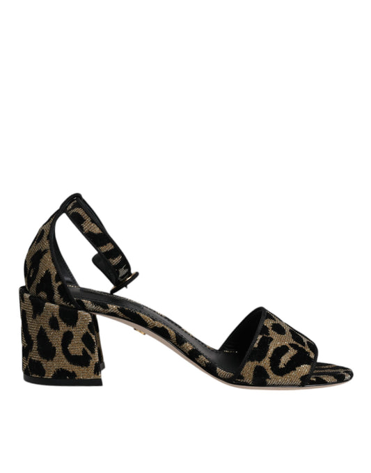 Dolce & Gabbana Gold Leopard Lurex Knöchel Strap Heels Sandalen Schuhe