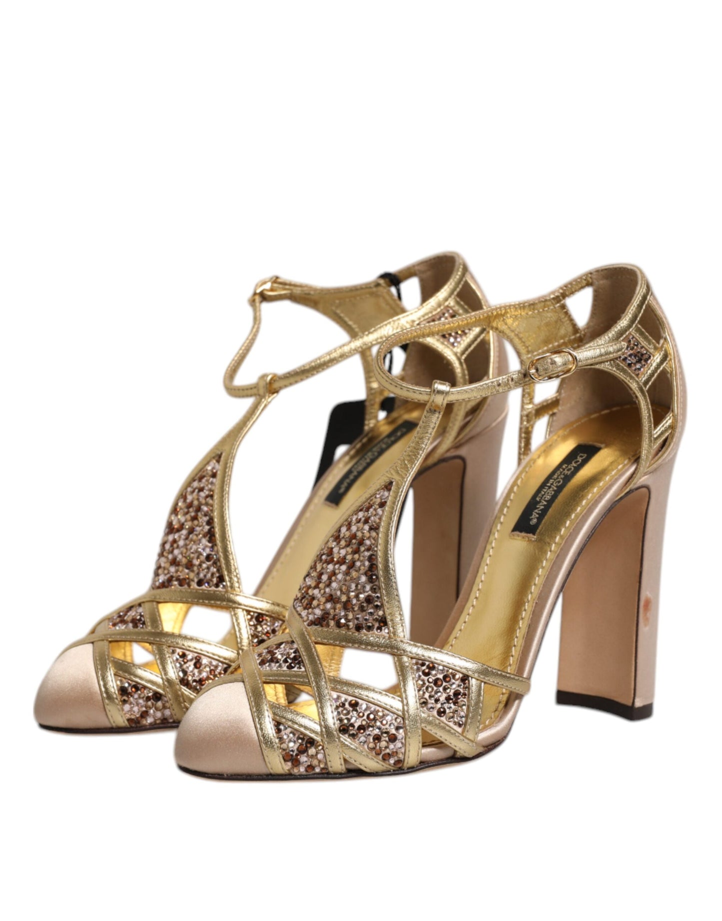 Dolce & Gabbana Beige Crystal verschönert Satin Leder Pumps Schuhe