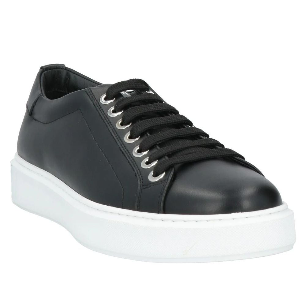 Les Hommes Schwarzes Leder Di Kalbsleder Sneaker