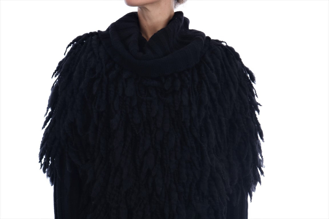 Dolce &amp; Gabbana Elegant black wool and cashmere sweater with fringes