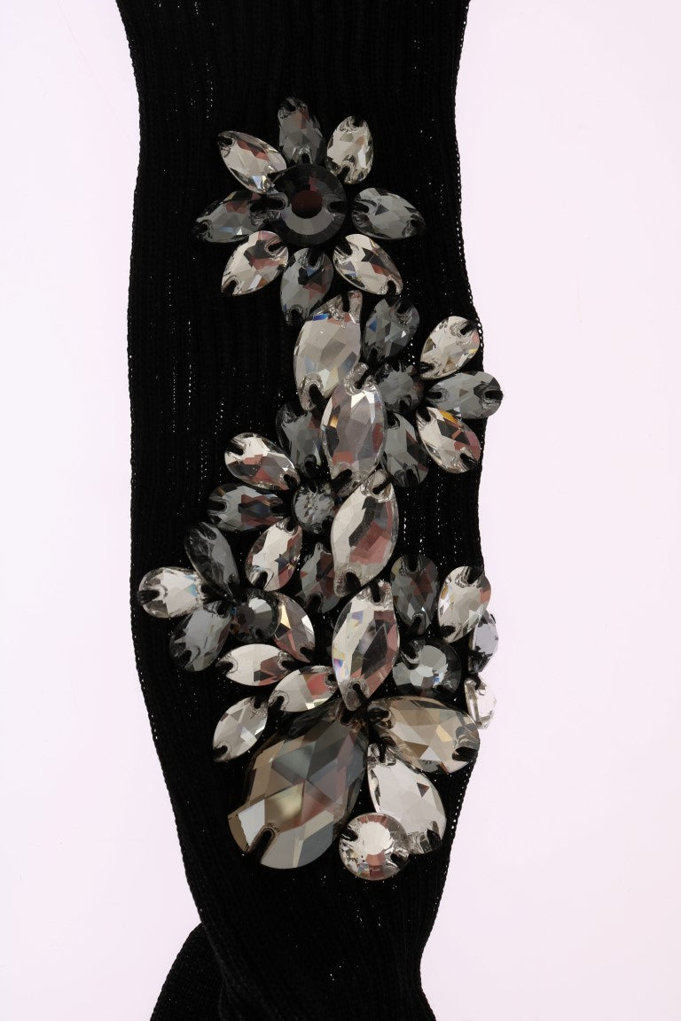 Dolce &amp; Gabbana Black Knitted Socks with Crystal Embellishment