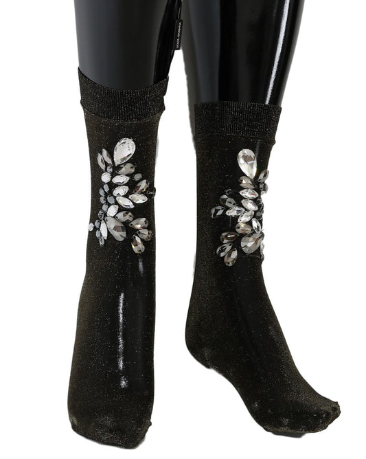 Dolce &amp; Gabbana Black crystal-embellished hold-up stockings