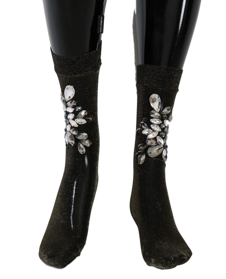 Dolce &amp; Gabbana Black crystal-embellished hold-up stockings