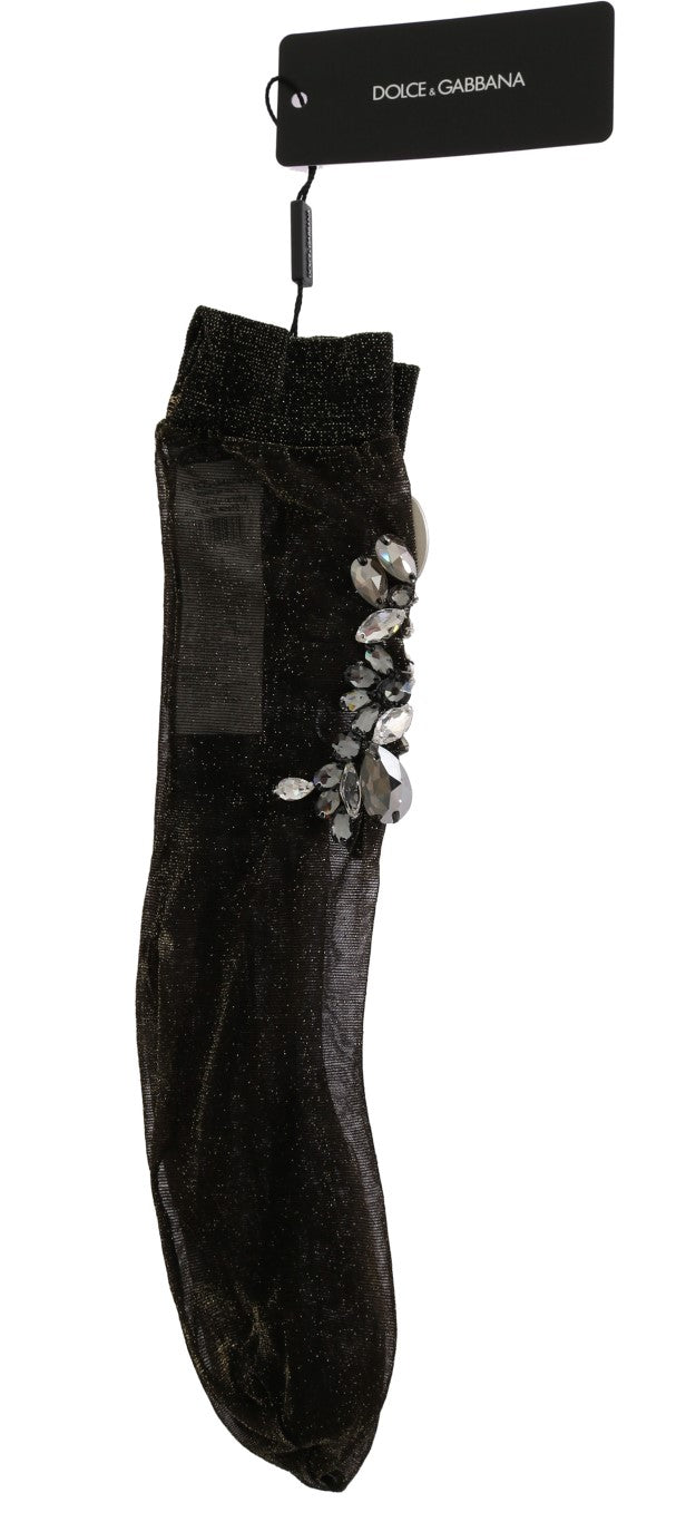 Dolce &amp; Gabbana Black crystal-embellished hold-up stockings