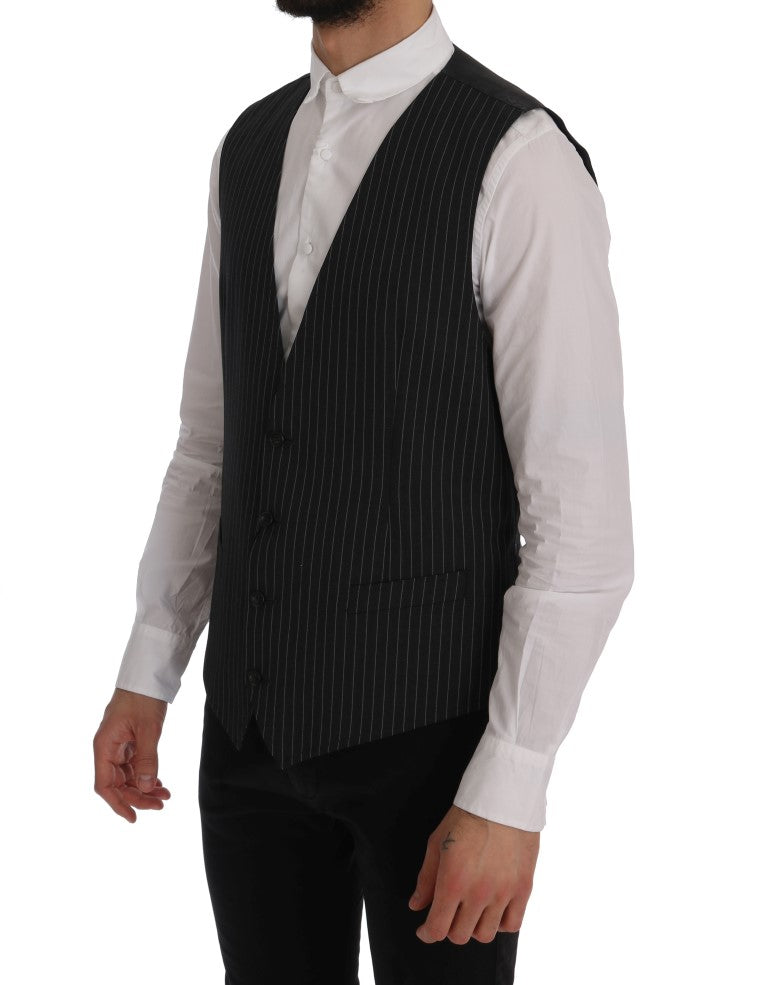 Dolce &amp; Gabbana Elegant Gray Striped Vest Waistcoat