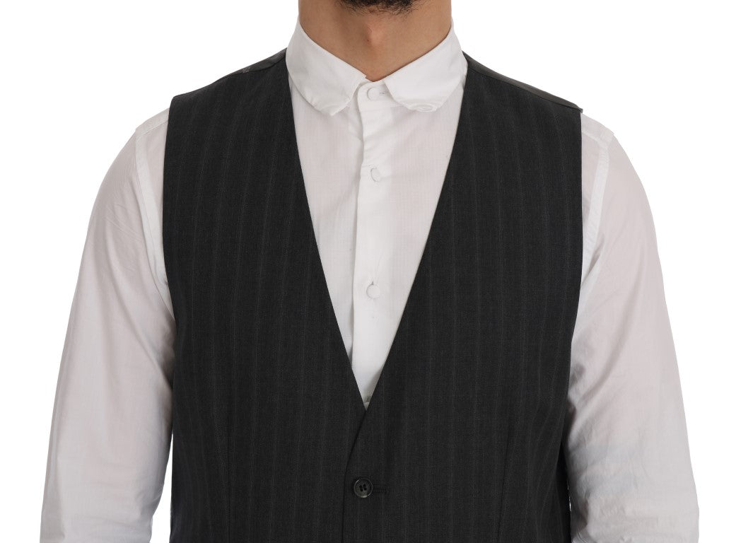 Dolce &amp; Gabbana Elegant Gray Striped Single Breasted Vest