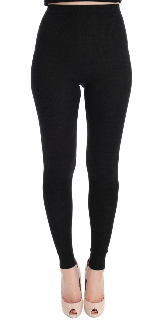 Dolce &amp; Gabbana Elegant high-waisted wool tights in dark grey