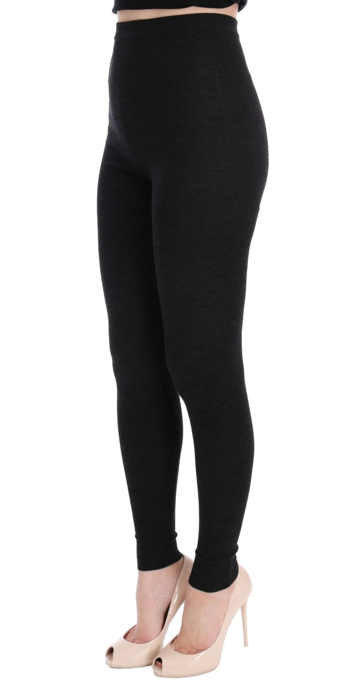 Dolce &amp; Gabbana Elegant high-waisted wool tights in dark grey