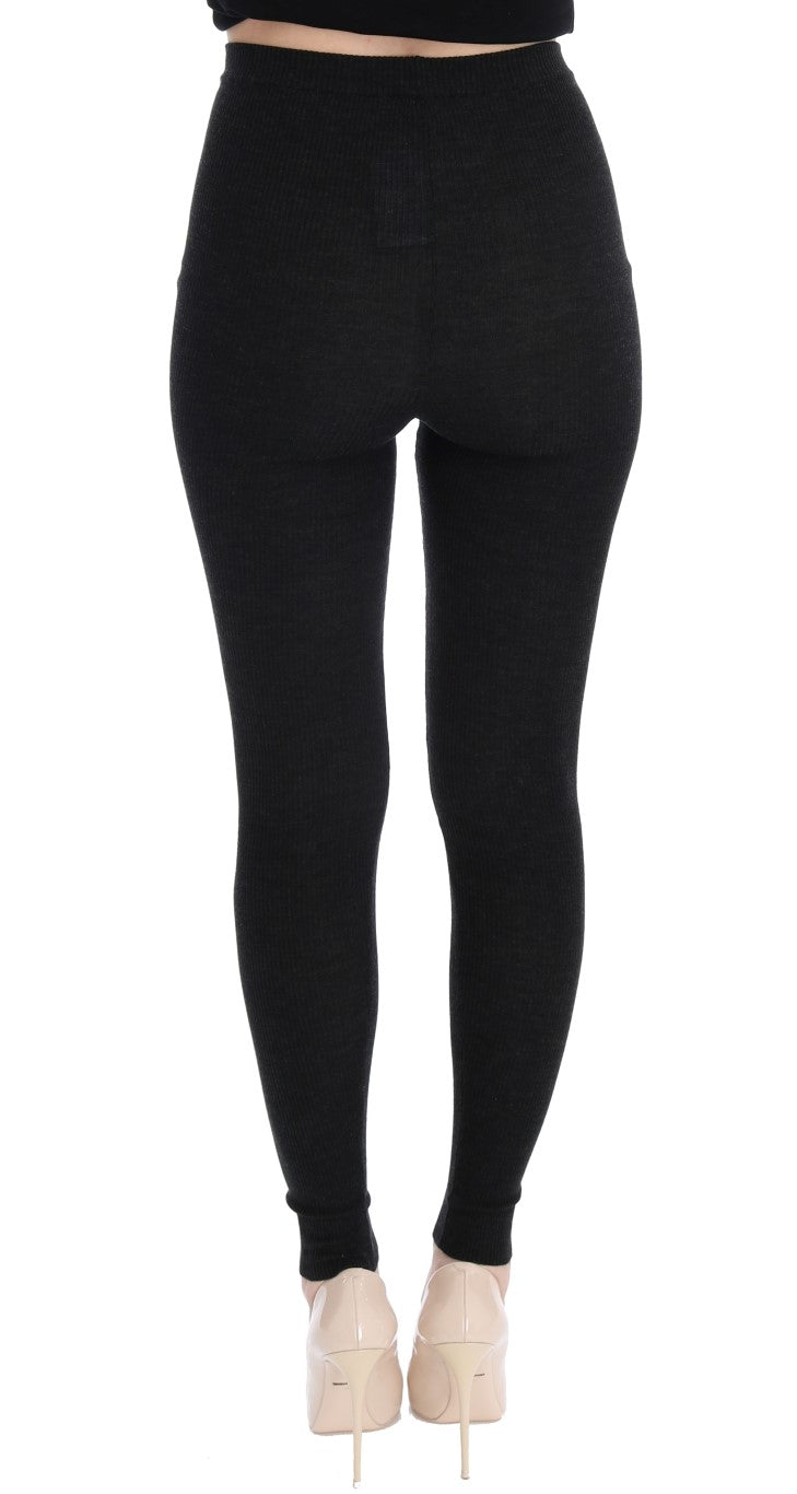 Dolce &amp; Gabbana Elegant high-waisted wool tights in dark grey