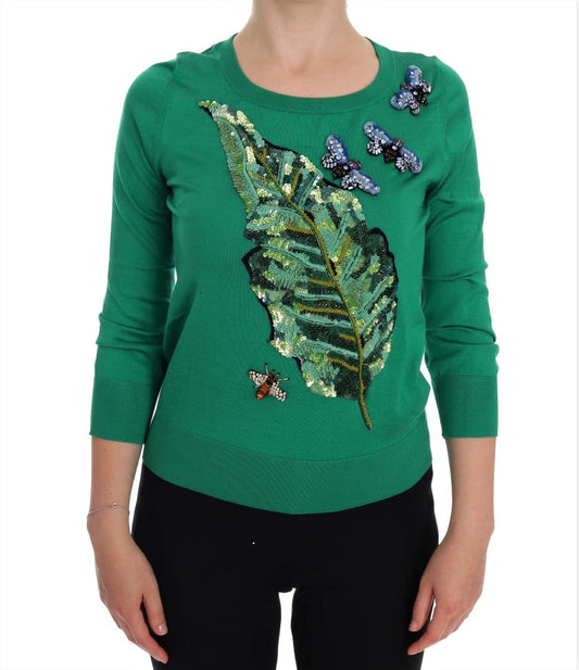 Dolce &amp; Gabbana Green silk sweater with embellishments