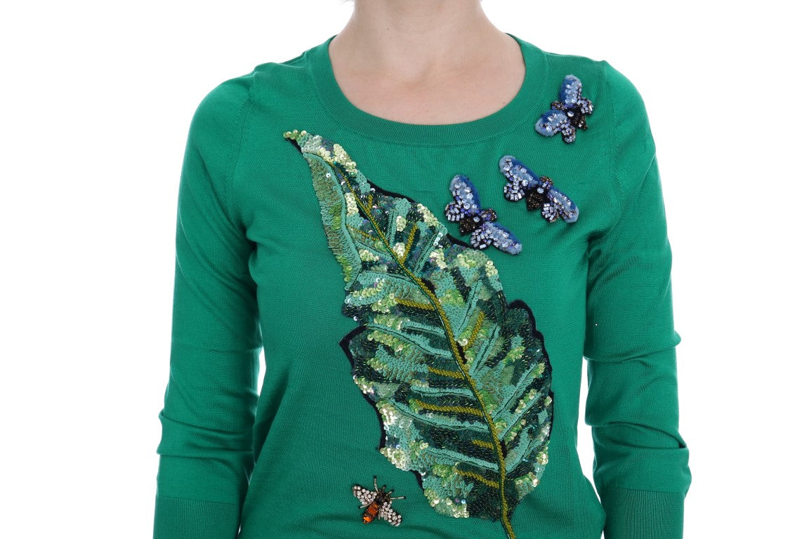 Dolce &amp; Gabbana Green silk sweater with embellishments