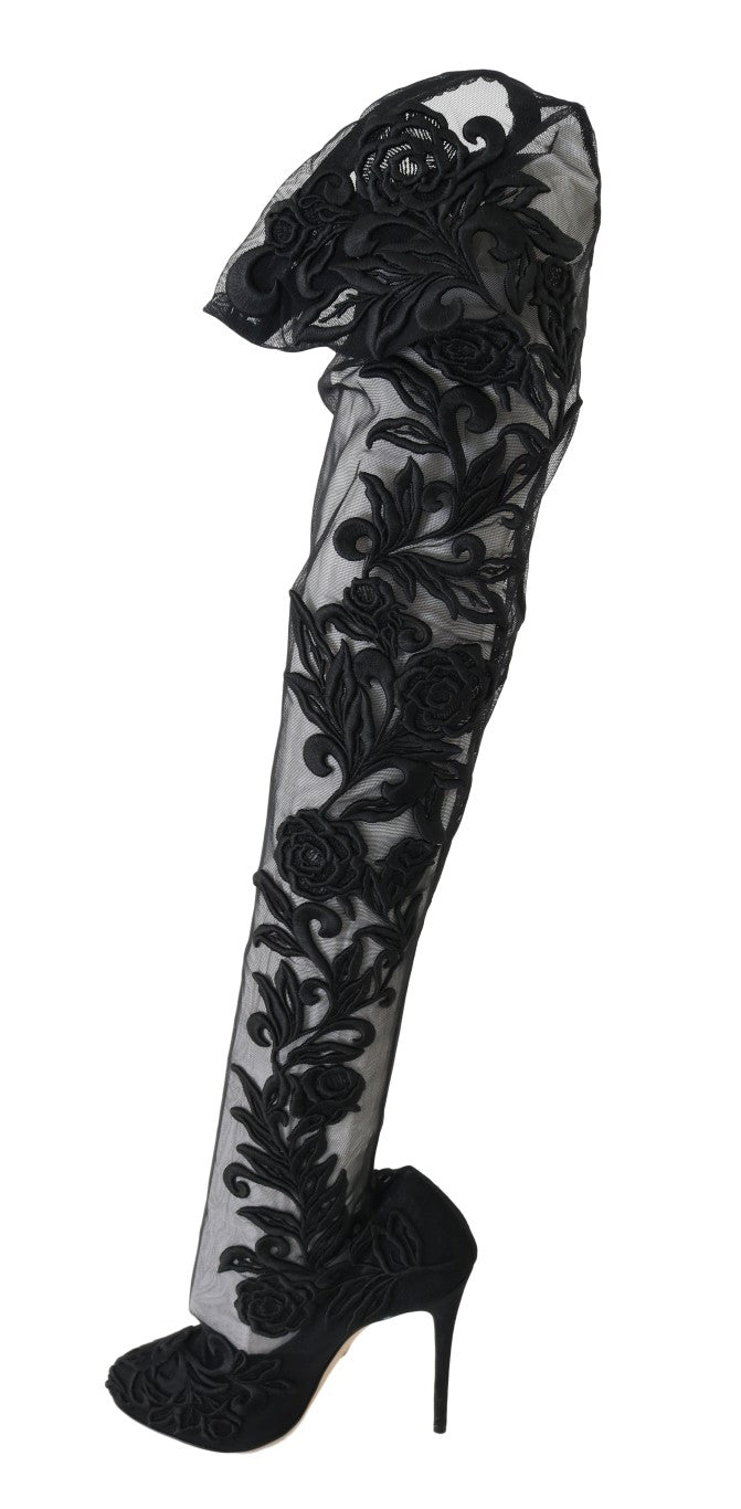 Dolce &amp; Gabbana over-the-knee boots with floral embroidery