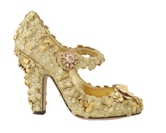 Dolce & Gabbana Gold Floral Crystal verschönerte Pumps