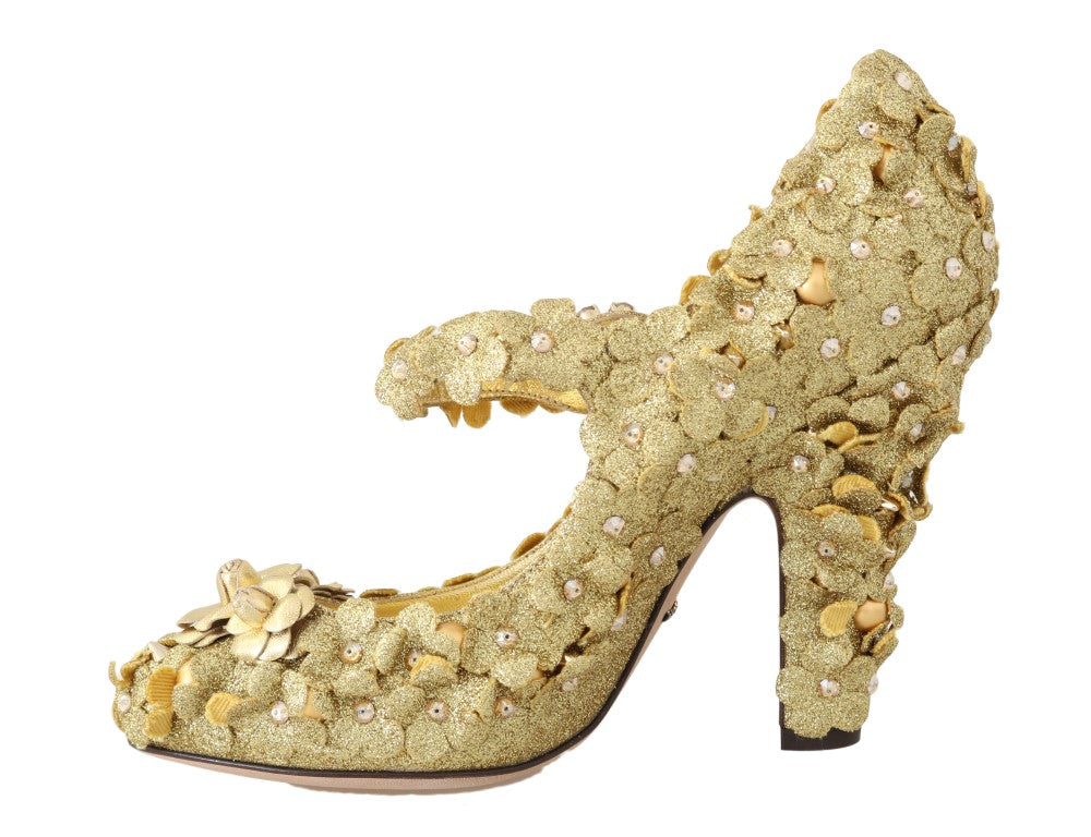 Dolce &amp; Gabbana Gold Floral Crystal Embellished Pumps