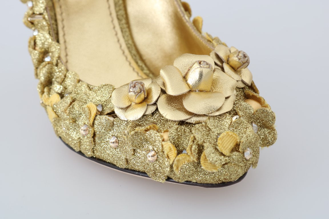 Dolce &amp; Gabbana Gold Floral Crystal Embellished Pumps