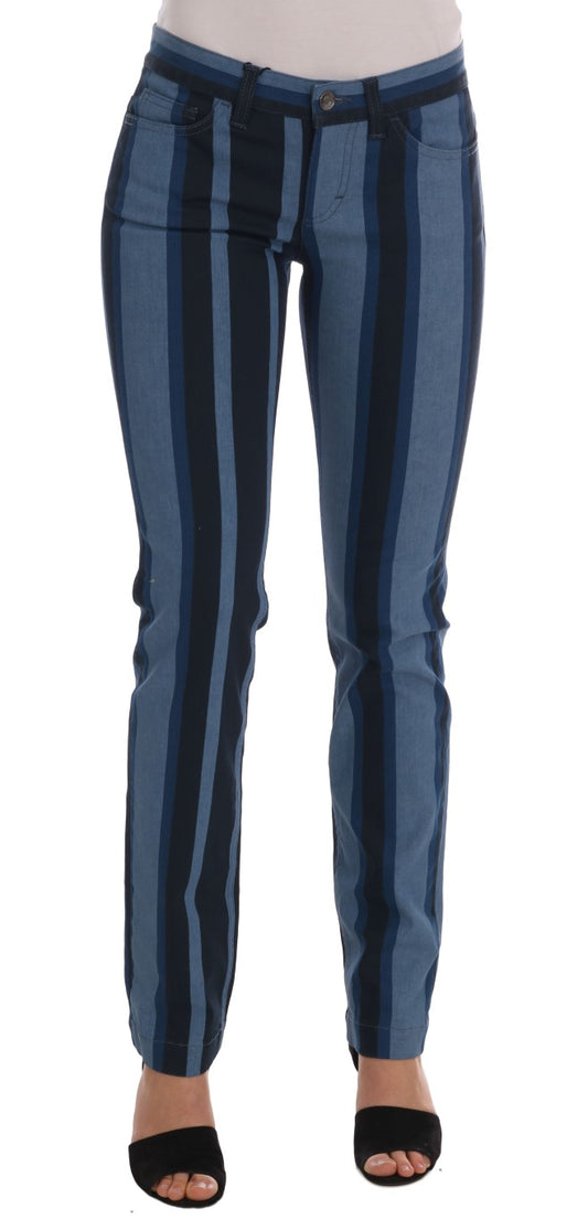 Dolce &amp; Gabbana Chic Blue Striped Slim Fit Girly Jeans